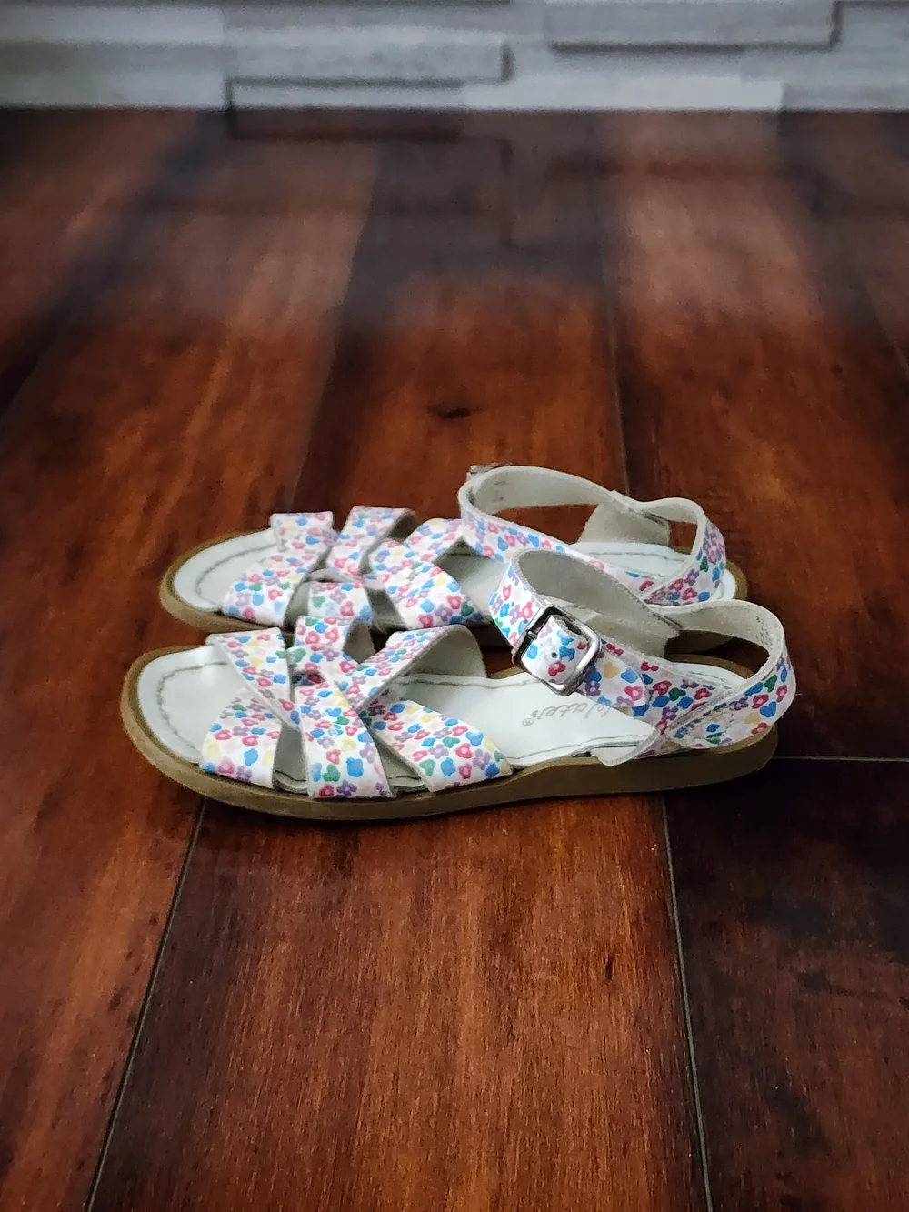 Salt Water Sandals Toddler Size 12 White Floral Leather Buckle Sandals